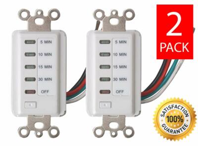 2 Teklectric Bathroom Fan Auto Shut Off Switch Timer 30-15-10-5 Minute Countdown