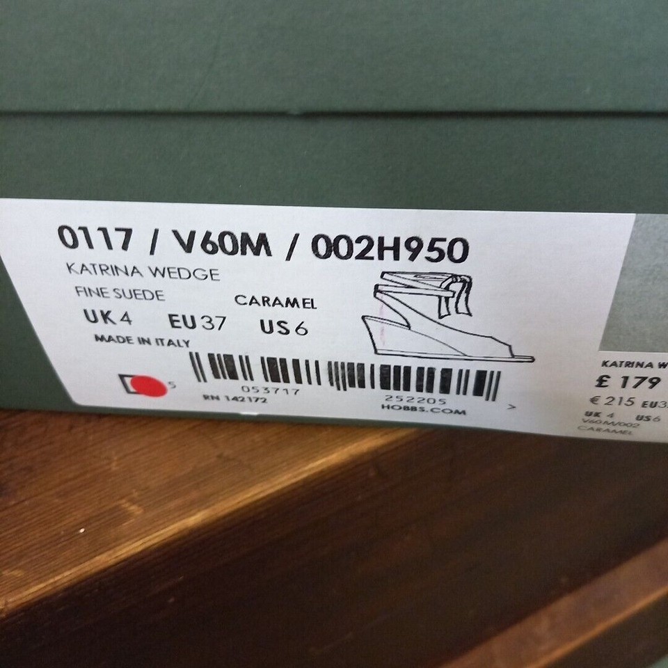 Hobbs London Suede Katrina Wedges UK 4 EU 37 Caramel Brown Peep Toe