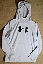 Under Armour Boy's Youth Larg light Grey Loose Pullover Logo Hoodie Size Yth Lg