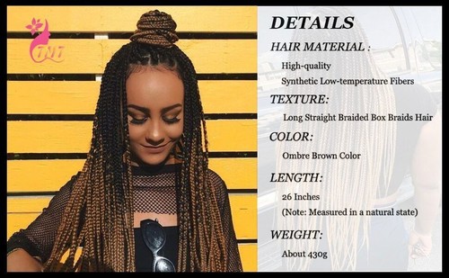 Black Box Braided Wigs Long Synthetic Hair Glueless Micro Braids Hair Wig - Bild 13 von 30