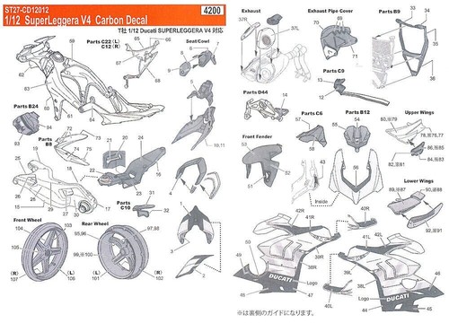 CARBON DECAL: 1/12 CD12012 TEMPLATED SET FOR TAMIYA DUCATI SUPERLEGGERA V4 - Picture 2 of 2