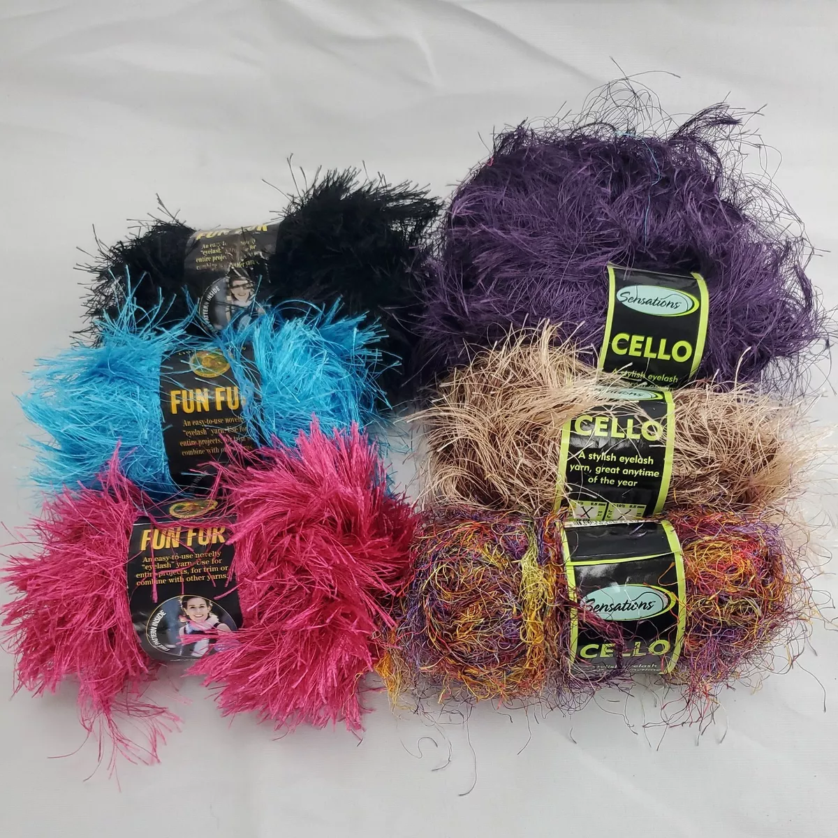 Lion Brand Yarn and Sensations Eyelash yarn MIX LOT of 6+ Craft Knit Crochet