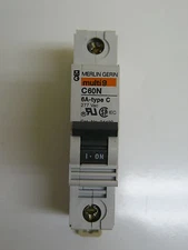 MERLIN GERIN 24430 CIRCUIT BREAKER C60N 6 AMP TYPE C 1 POLE MULTI 9 277 VAC