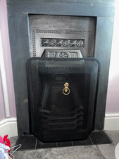 Black Cast Iron Inset Fireplace Insert with Decorative Surround & Grate