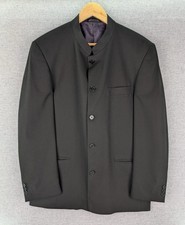 Pinstripe Men’s Black Nehru Collar Blazer Jacket Mandarian Suit Coat Size 44