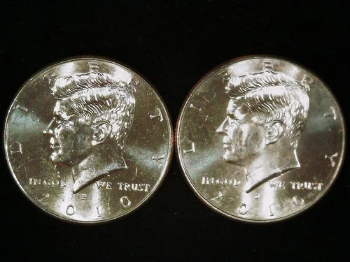 2010-Pand D Kennedy Half Dollars (2 coins) AU++. Free Shipping!