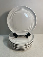 Set Of (8) Over and Back White Ribbed Porcelain 8 1/4 Lunch Plates 2833