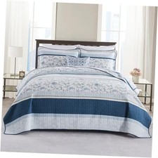 Stripe Queen Size Quilt - 100 Cotton Queen 90"x98" Navy/Light Blue/White