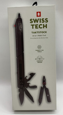 Swiss Tech Taktstock AUS-8 Steel Blade 26-in-1 Folding Multitool Kit Compact