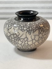 Vintage Raku Fired White Crackle Glaze Vase A...