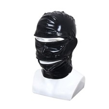 Black Latex Rubber Hood with Zipper for Eyes and Mouth Fetish Mask BDSM Party