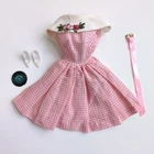 Vtg 60s Barbie Dancing Doll Outfit #1626 Pink Gingham Dress Shoes Record EUC