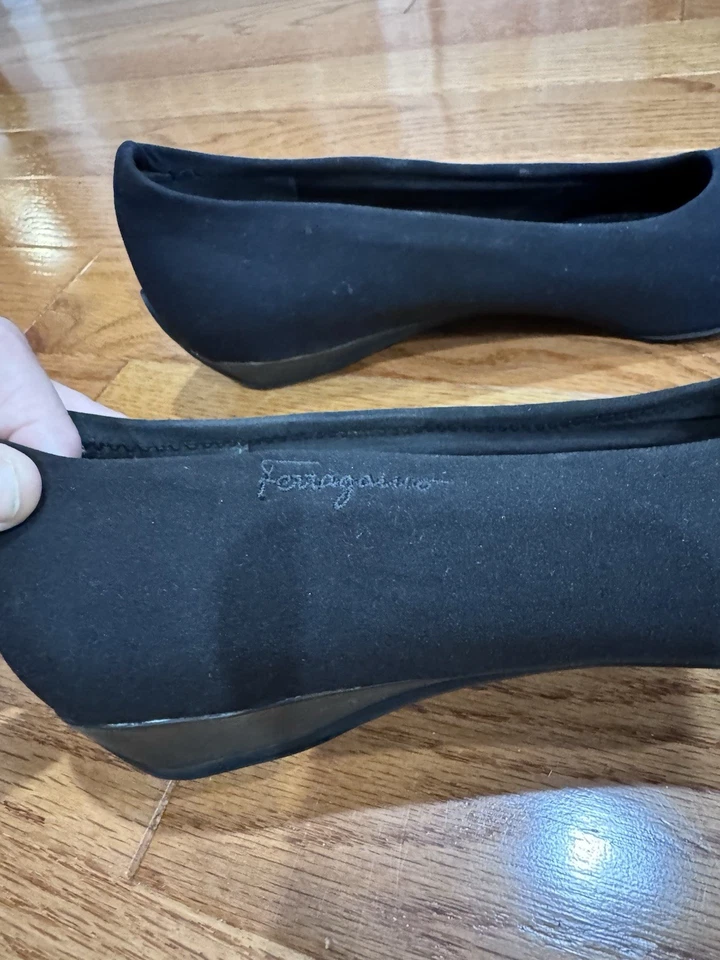 Salvatore Ferragamo Black Low Wedge Flats Soft Stretch Nylon US 9 *Worn Twice - Image 3 of 4