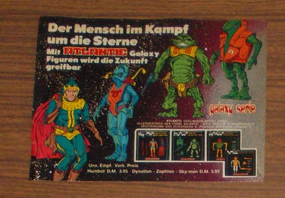 Seltene Werbung ATLANTIC Galaxy Serie Sky-Man Humbot Zephton Dynaton 1978