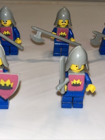 6- 1978 Lego Yellow Castle Knight Minifigure Purple Sticker Crown RARE 375 6075