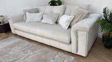 Sofology The Oscar Fabric 4 Seater Silver Trim in Super Matt Velvet Ecru Mix