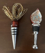 Murano Style Sparkling Rose Gold And Sparkly Beads Red Gold Wine Topper Lot Of 2