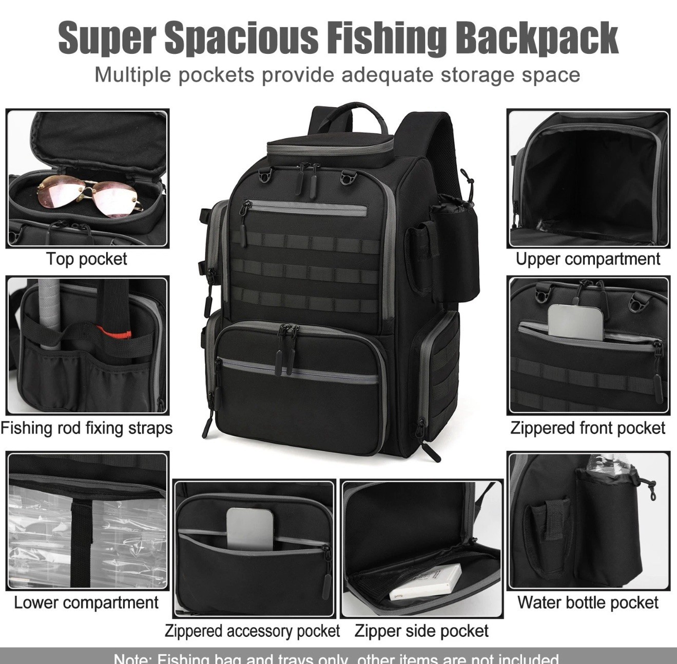 Lixada Fishing Backpack Waterproof Fishing Tackle Storage Bag With 4 Trays