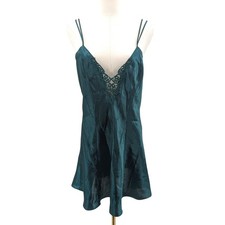 Frederick's of Hollywood Satin Chemise Emerald Green Lace Slip Dress M