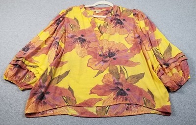 HOPE & HARLOW Top Women s Extra Large XL Floral ¾ Sleeves Spring Blossoms Thin