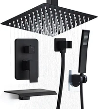 Regaderas Para Baño Modernas Grifo De Ducha Lluvia Negro Mate Pared 3 Mezclador