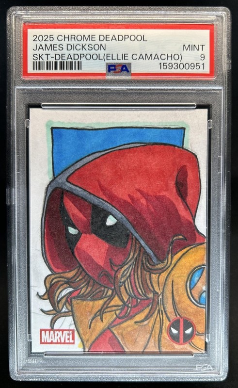2025 Topps Chrome Deadpool James Dickson Sketch Deadpool Auto #1/1 PSA 9