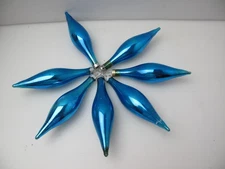7 Vintage Mercury Glass Blue Teardrop Icicle Glass Christmas Ornaments Blown