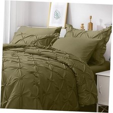 Queen Size Comforter Sets 7 Pieces, Pintuck Bed in Queen 88"x 88" Olive Green