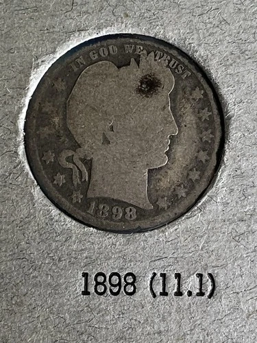 1898 Barber Liberty Head Quarter 90% Silver Philadelphia Mint US Coin Auction NR