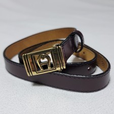 Vintage Etienne Aigner Leather Belt Red-Brown Gold Buckle Women Size 28/S
