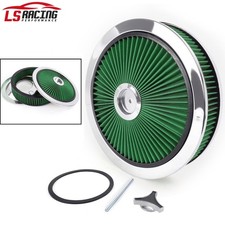 High Flow 14x3 Green Round Thru Washable Air Cleaner Wchrome Lid For Sbc Bbc