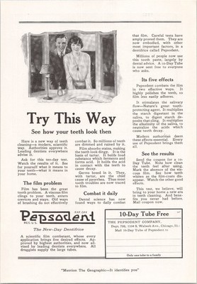Pepsodent Vintage Print Ad 1920s Black White Toothpaste Dentifrice