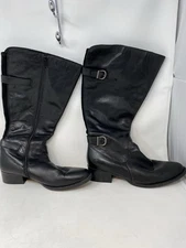 Born Boots Womens 11 Black Leather Tall Wide Calf Zip Block Heel Buckle Stretch