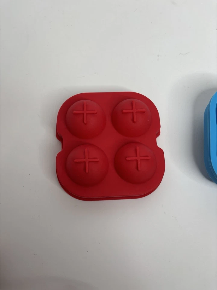 Silicone Round Ice Sphere Cube Tray Mold Lot of 2 1 blue 1 red each makes 4 - Image 2 of 4