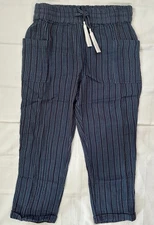 SUNDANCE  'CAMPARI' PANTS ,  COTTON GAUZE,  NAVY/MULTI STRIPE,   SIZE MED,  NEW