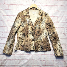 Coldwater Creek Leaf Print Blazer Jacket Women 12 Button Front Lined Costal Chic