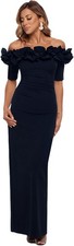 Xscape Womens Long Off The Shoulder Scuba Crepe Dress Reg Petite 16 Navy