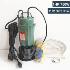 110V Sewage Submersible Pump 1HP 750W Cast Iron Sump Pump 4000GPH w/66ft HOSE