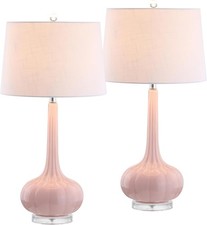 28.5" Pink Glass Teardrop LED Table Lamp Set of 2 Living Room Bedroom Nightstand