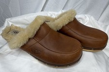 UGG Australia Clogs Womens 7 Brown Leather Shearling Wooden Sole Studded Mule