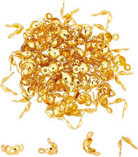 100Pcs 304 Stainless Steel Bead Tips Golden Calotte Ends Clamshell Knot Cover...