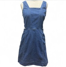 Madewell Denim Cutout Dress Size 6 POCKETS Sleeveless Zip Back Wide Straps