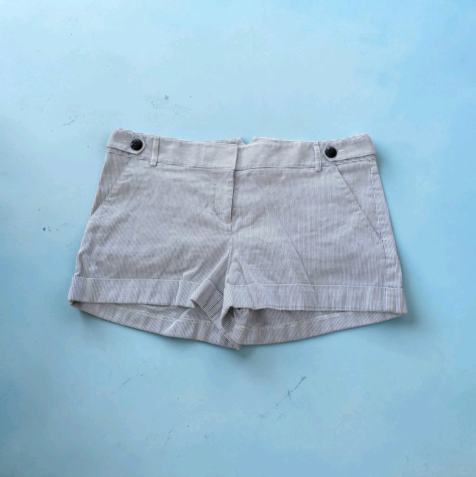 EXPRESS Design Studio Editor Navy White Pin Stripe Shorts Women's Size 12 Cuffed