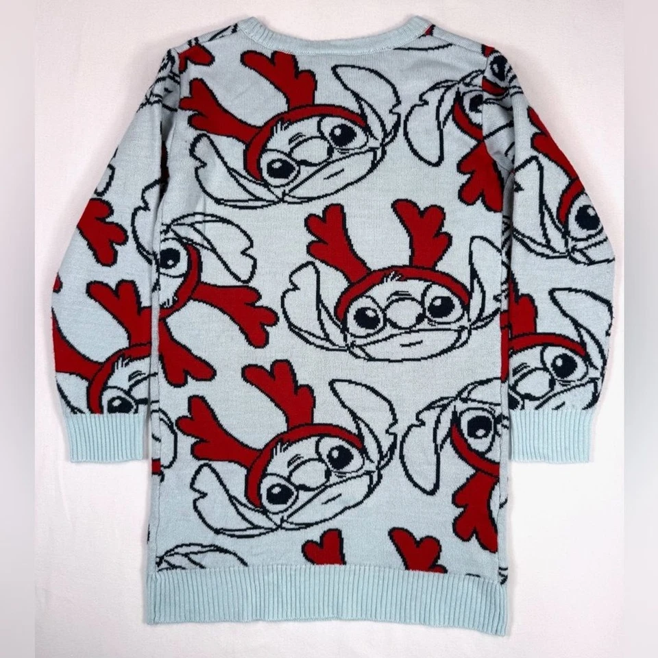 Disney LILO & Stitch 女孩缝线印花针织毛衣连衣裙圣诞节 6/6X — 第 2/4 张图片