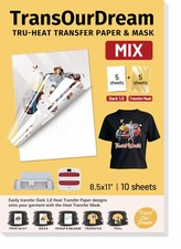 Heat Transfer Paper Dark Fabric 10 Sheets 8.5x11 Inch Printable Vinyl Iron