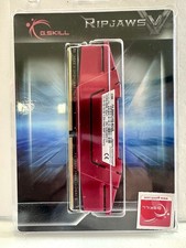 The image shows a single red G.Skill Ripjaws V series DDR4 desktop memory module