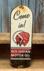 Vintage McColl Frontenac Red Indian Motor Oil Porcelain Metal Door Push Sign