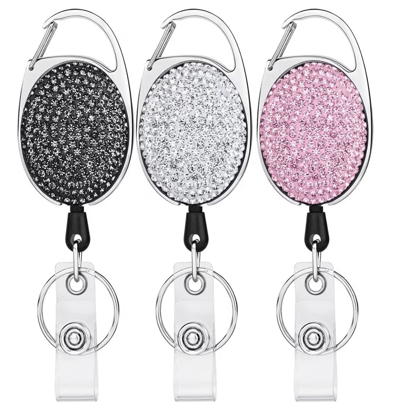 3 pc Retractable Badge Reel with Carabiner Badge Holder for 