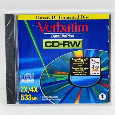 Verbatim CD-RW Rewritable CD DirectCD Formatted Disc DataLife Plus NEW