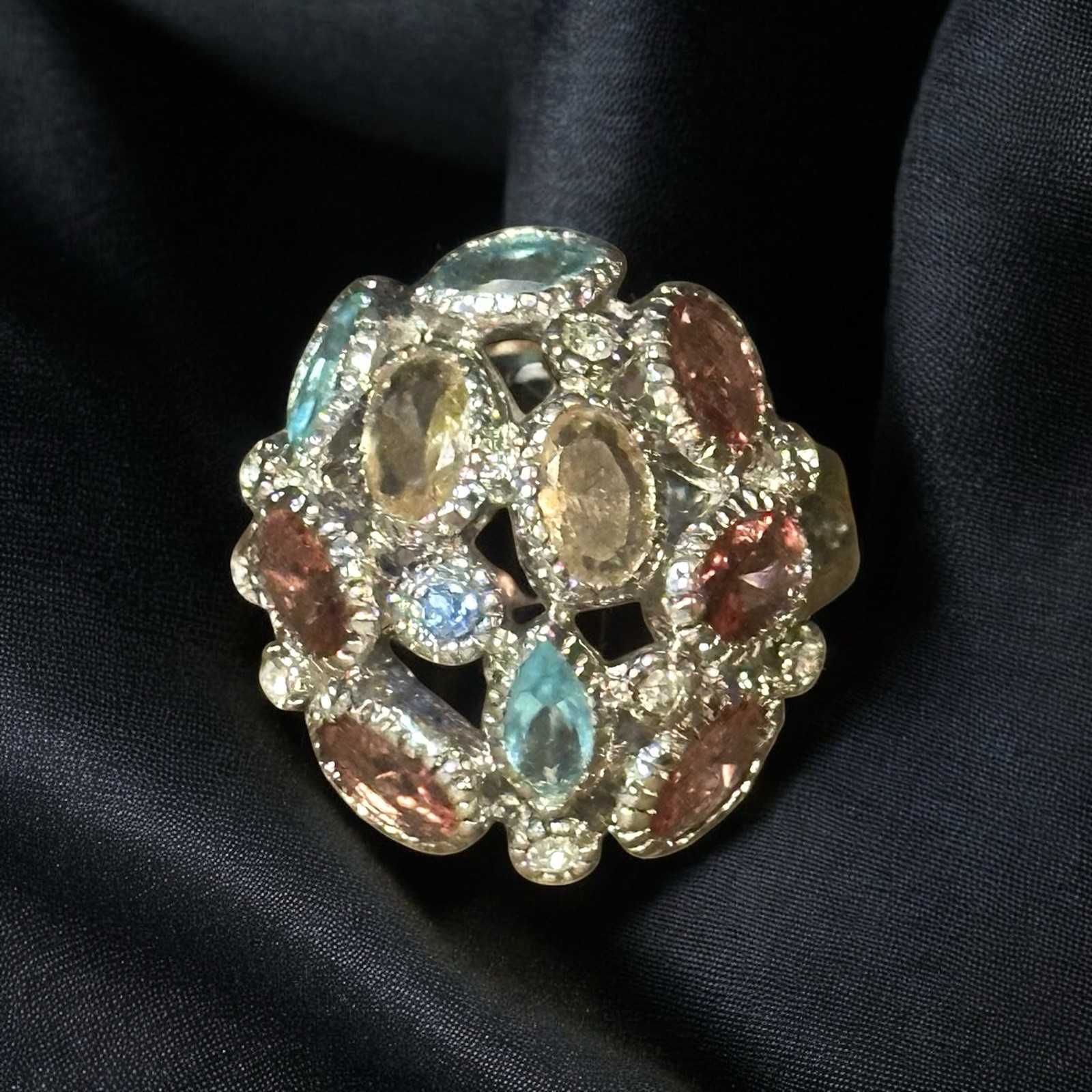 Silver tone multicolor gemstone ring - image 1